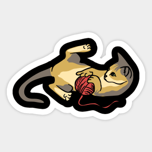 A cute cat playing with red wool Sticker